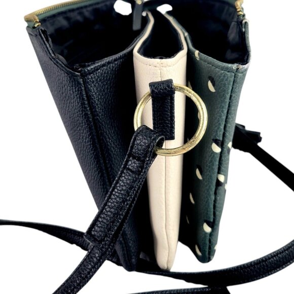 Olive Green Crossbody Bag Black-Cream Color Block -Triple Pockets-Stylish Tassle - Picture 9 of 12